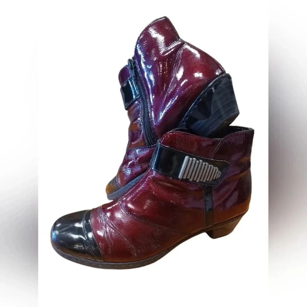 Rieker Red And Black Zip Up Ankle Boots Size 39